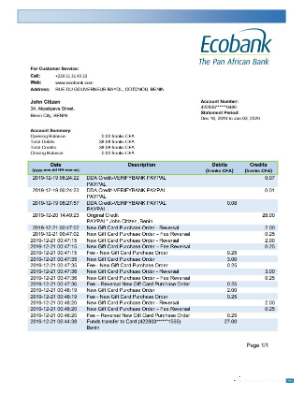 Download Benin Ecobank bank statement word